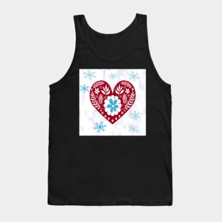 Winter Scandinavian Design, Teal & Red on White Background Cute Simple Nordic Heart and Snowflakes Tank Top